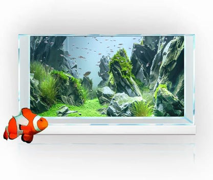 Marine Aquarium Background, Sea Rock Green Landscape Fish Tank Background, Nature Photo Terrarium Background 48X24IN with 8 EVA Double-Sided Tape