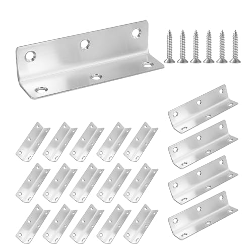 L Bracket, Heavy Duty Corner Brace, 20 Pack 4" Metal Shelf Bracket Angle Bracket for Shelves, Polished Silver Stainless Steel Braces for Wood Furniture - size: 4 Inch, style: Silver 20 Pack