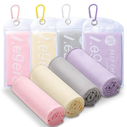4Pack Cooling Towel 40"x12" Cooling Neck Wraps,Soft Breathable ChillyTowel | IceTowel, Microfiber Towels for Yoga, RunninGym, Camping, Fitness, Workout & More Activities - color: Cream Yellow / Light Gray / Sakura Pink / Light Purple