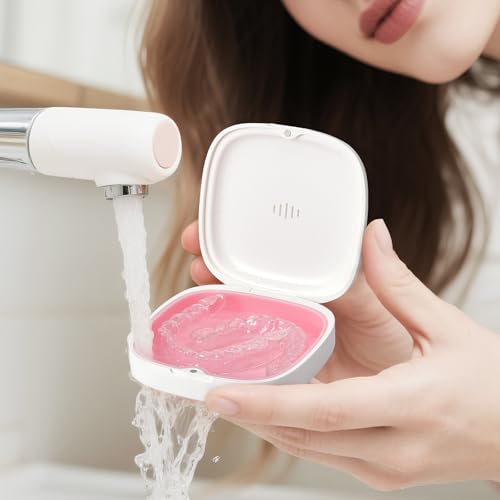2Pack Retainer Case Slim Aligner Case Vent Holes Removable Silicone Insert (2Pack White Pink) - color: 2Pack White Pink