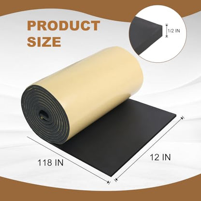 Eunice Sponge Neoprene Foam Sheet with Adhesive, 12 in x 118 in x 1/2 in Foam Rubber Roll Cut to Multiple Dimensions, High Density Rubber Padding for Shock Pad, DIY, Crafts - size: 12 in x 118 in x 1/2 in