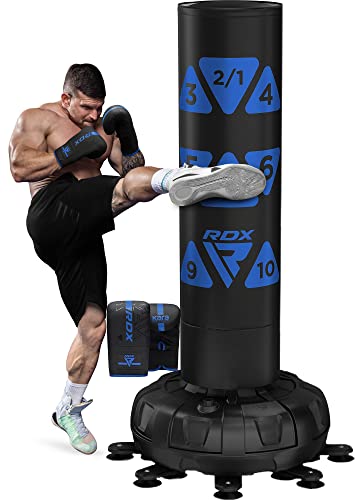 RDX XXL 330LBS Target Freestanding Punching Bag with Cover & Gloves – 72” Adult Heavy Pedestal Punch Bag Set - 17 Suction Cup 8 Extended Legs Stand Base - Kick Boxing MMA Muay Thai Home Gym Fitness