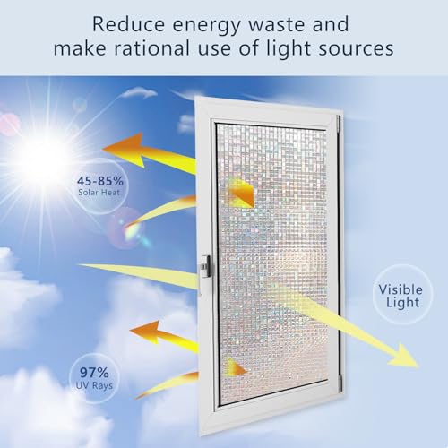 Window Privacy Film Stained Glass Film Decorative See in not Out Glass Film Frosted Sticker Removable Window Tint Static Cling Window Films for Kitchen (Silver, 17.5inx118in)