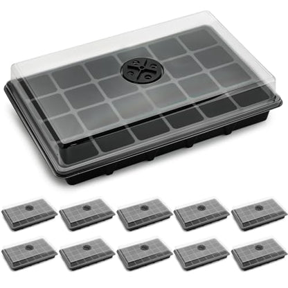 RooTrimmer 10-Pack XL Seed Starter Tray with Dome – 24 Large 2" Cells per Seedling Starter Trays (Total 240 Cells), Seed Growing Tray with Humidity Lids for Greenhouse Home Plant Propagation - color: Black and Clear, size: 10 Sets