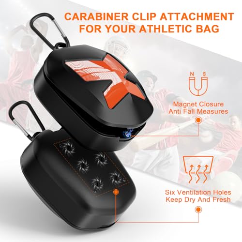 ARGOMAX Mouth Guard Case with Clip, Ventilated Hard Shell - color: Black+orange.