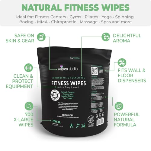 Wipex Plant Based Gym Wipes Dispenser Refill - 700 Count Fitness Equipment Wipes for Gym - Original Lemongrass Scent, Includes Dispensing Bucket, 700 Count (Pack of 1) - size: 700 Count (Pack of 1), style: Original Lemongrass + Bucket