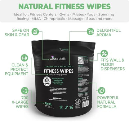 Wipex Wipe Dispenser Refill Bundle - 700 Count Gym Wipes for Equipment, Lemongrass & Eucalyptus Scent with Black Stainless Steel Floor Dispenser & Trashcan, Perfect for Fitness Centers & Facilities - size: 700 Count (Pack of 1), style: Original Lemongrass