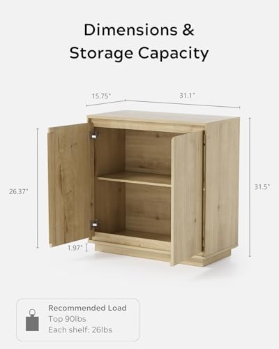 Buffet Storage Cabinet Set of 3, Sideboard Accent Cabinet with Adjustable Shelves and Handless Design, Credenza, Console Table for Living Room, Light Oak