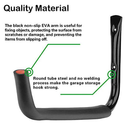6 Pack 7-Inch Wall Mount Garage Storage Hooks for Ladder & Tools | Wall Mounted, Rust Resistant,Hooks with Installation, J Hooks for Ladder, Bike, Cable Bracket(Max 30 lbs) - size: 7 Inch- 6 Set