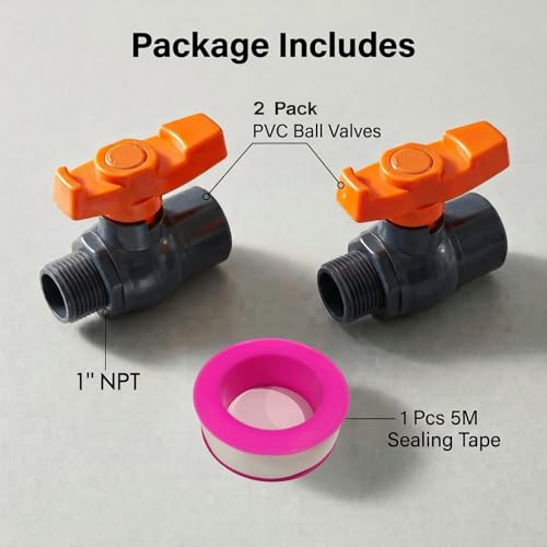 1 inch PVC Ball Valves(2-Pack),1" Female x Male Threaded PVC Shut Off Valve,PVC Valve 1 inch for Water Project, Swiming Pool, Sewage Pump, Irrigation System