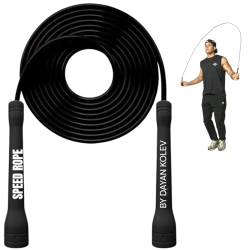 Speed Jump Rope by Dayan Kolev, 5mm PVC Skipping Rope, Great for Beginners and Advanced Athlets, Designed for Fitness, Cardio, Boxing & CrossFit, Adjustable length with Unbreakable Handles - color: Black
