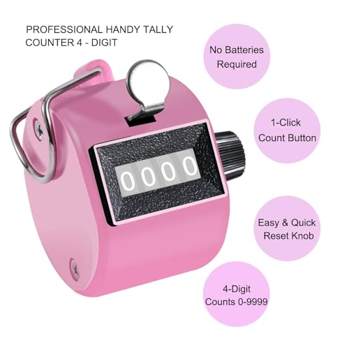 TESEAS Clicker Counter Handheld Tally Counter 4-Digit Number Counter, 2 Pack Hand Mechanical Counters Clickers Pitch Umpire Click Counter for Coaching, Knitting, People, Lap, Fishing, Golf, - color: Pink White
