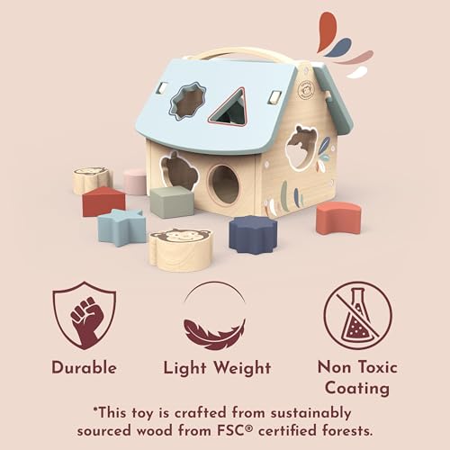 SPEEDY MONKEY Wooden House Shape Sorter | 8 Blocks & Monkey Character - color: Monkey House