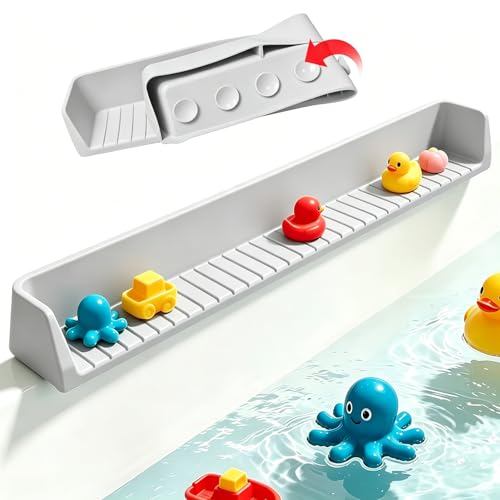Bathtub Splash Guard with Strong Suction Cups, Silicone Splash Guard for Bathtub, Bath Toys Storage & Organizer Shelf for Kids, Flexible Water Guard for Bathroom Tub Edge and Kitchen Sinks Gray - color: Gray