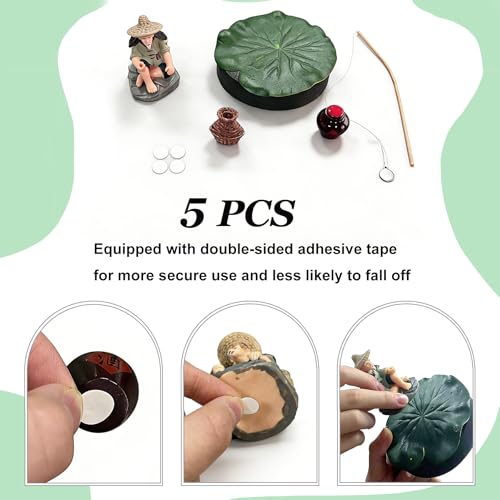 Fisherman Aquarium Decor – Cute Fisherman Ornament Sitting Fishing Figurine with Mini Fishing Rod Fun Feeder Aquarium, Aquarium Decor, PVC Floating Diorama