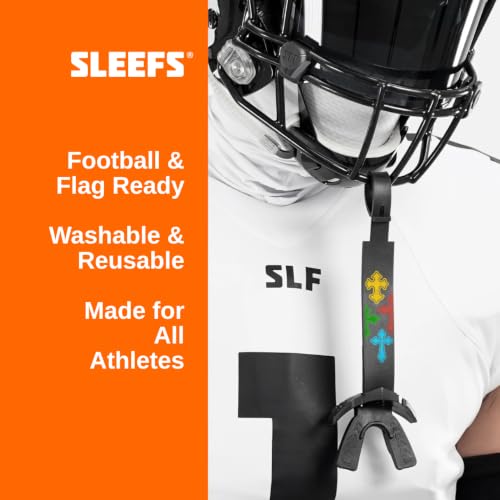 SLEEFS X Crosses Chroma Football Mouth Guard with Helmet Strap - Lip/Teeth Protector Mouthpiece - Moldable - for Youth/Adults, Men & Women Mouth Guard, Maximum Air Flow, Lacrosse, All Sports - color: Crosses Chroma