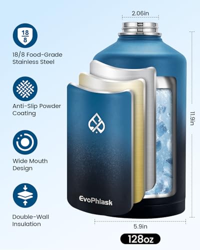 1 Gallon Water Bottle Insulated(Cold for 48Hrs), Indigo Black - color: Indigo Black, size: 128 Ounces