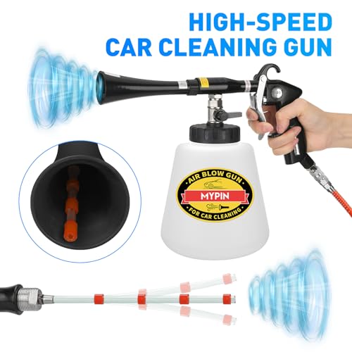 MYPIN Car Cleaning Gun Kit, 6-9.2Bar, High Pressure Air Blow Gun with 2 Set Nozzle, Interior Car Cleaning for Vehicle Upholstery Carpet Seat - color: Black, with Bottle