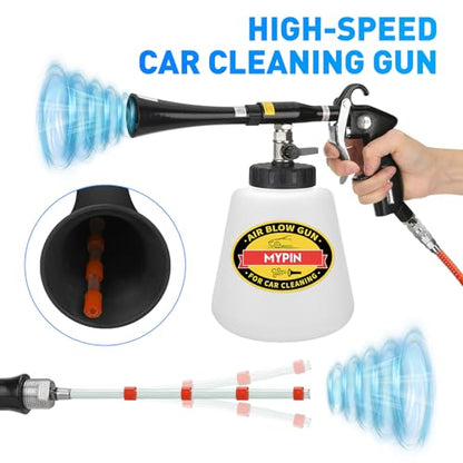 MYPIN Car Cleaning Gun Kit, 6-9.2Bar, High Pressure Air Blow Gun with 2 Set Nozzle, Interior Car Cleaning for Vehicle Upholstery Carpet Seat - color: Black, with Bottle