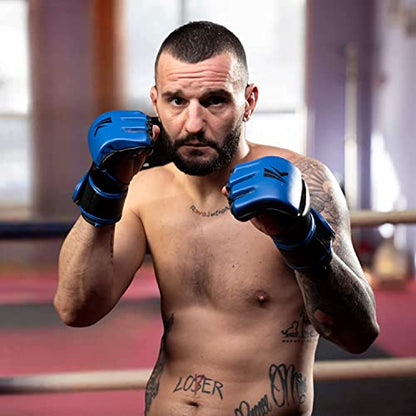 Kruzak MMA Gloves, Half-Finger Boxing Mitts with Hand Wraps - color: Blue, size: Large-X-Large