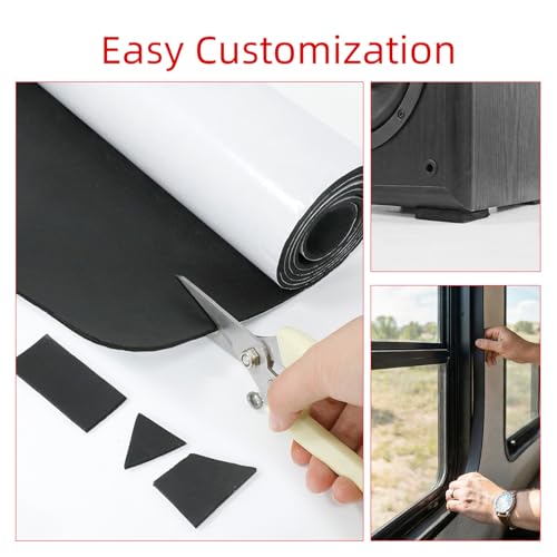Black Neoprene Foam Sheet, 12" x 1/8" x 5ft, High Density Self-Adhesive Rubber Padding with White Backing, Weather Stripping, Soundproofing Mat, and Gasket Sealer for Home, Auto & DIY Projects