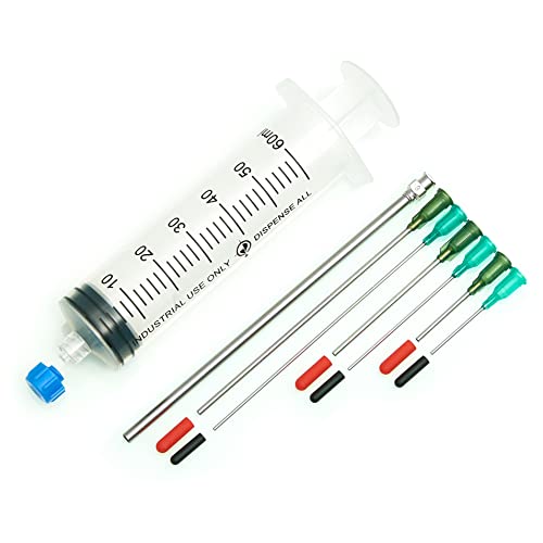 The Single 60ml - All-Purpose Industrial Syringe Kit with 7 Dispensing Tips; 5" 8g, 4" + 2" + 1" 14g and 18g, 1 Easy Grip Syringe Cap, 6 Tip Covers