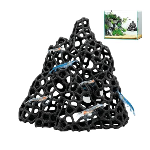 Cave with Suction Cup, Aquarium Betta Fish Hideout Habitat Decor, Stable Resting Hiding Place for Cherry Shrimp, Dwarf Shrimp, Guppy and Small Fish (Black)