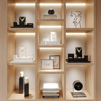 Oirlv Solid Wood Minimalism Style Jewelry Display Stand Showcase Jewelry Organizer Black Square Holder (SM05302) - color: SM05302