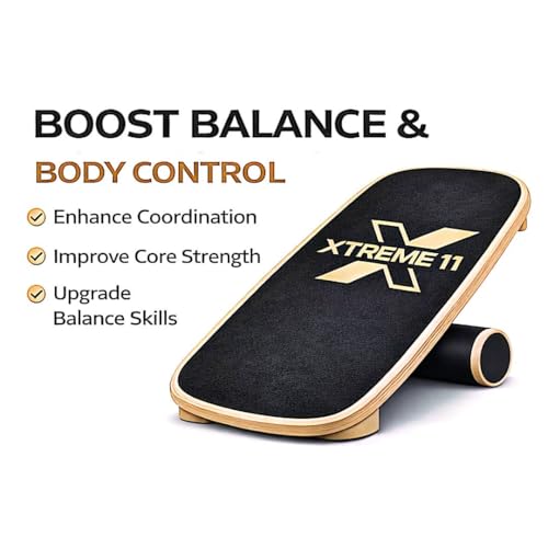Wooden Balance Board Trainer for Adults – Core Strength & Stability Trainer for Surf, Skateboard & Snowboard Training – Non-Slip Balance Board for Home Gym Fitness