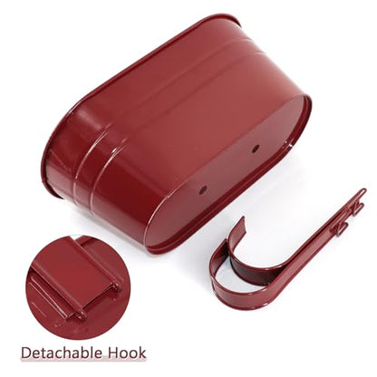 3 Pack Metal Railing Planters, 10.5" Oval Hanging Flower Pots with Detachable Hooks & Drainage Holes, Fits Rails up to 2.36", Galvanized Iron Fence Bucket for Balcony Garden Patio - Red - color: Red, size: 3 Pack, 10.5"L x 5.7"W x 4.7"H