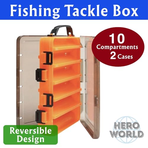 Fishing Tackle Box Set – 2-Pack Double-Sided Reversible Lure Organizer (Orange,10-Slotx2)
