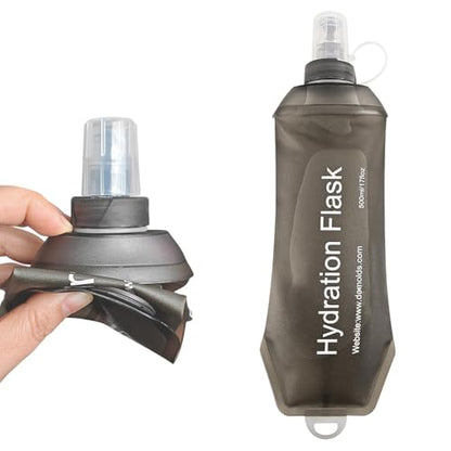 AXEN Soft Flask TPU Foldable Running Hydration Flask, Soft Collapsible Water Bottle for Hydration Pack Cycling Marathon Running Hiking - color: Grey-500ml