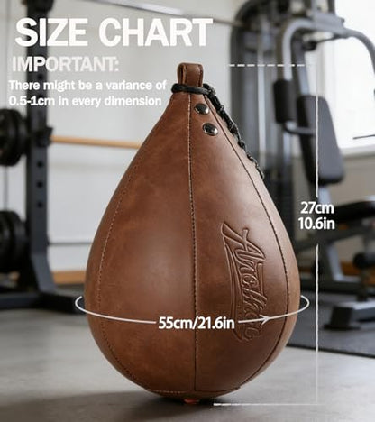 Speed Bag for Boxing & MMA,Leather Reflex Training Pear Shaped Punching Bag - color: Brown