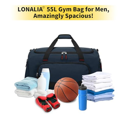 55L Large Sports Duffle Bag for Men, 22 inch, Navy Blue - color: Navy Blue
