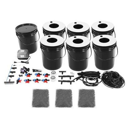 Hydroponics Grow System with Top Drip Kit, 20L/5.28Gal Deep Water Culture, Recirculating Drip Garden Systems with Multi-Purpose Trachea and Air Pump, 6 Hydroponic Tanks
