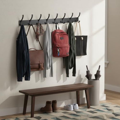 Wall Mount Coat Rack 2 Pack, Black Coat Hooks Hanger with 6 Double Hooks - color: Black, size: 2 Pack(6 hooks)