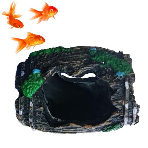 Fish Tank Decor - Broken Barrel Design Artificial Ornament - Resin Fish Aquarium Decorations - for Betta Shrimp Turtle Jellyfish Reptile Small Pets Freshwater Saltwater