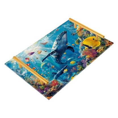 Bathroom Vanity Tray Counter Organizer, Whale and Vibrant Tropical Fish Underwater Decorative Tray with Handles Countertop Storage for Bathroom Bedroom Kitchen Home