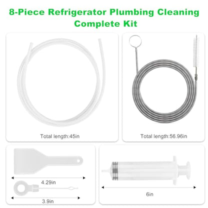 8 PCS Refrigerator Drain Cleaning Tool - Fridge Water Line Cleaner Kit with Long Tube Brush Cleaner, Water Dispenser Cleaning Kit
