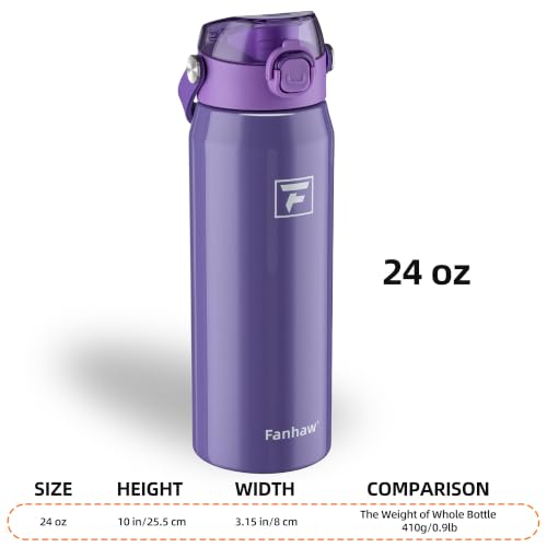Fanhaw 24 oz Insulated Stainless Steel Water Bottle with 2-in-1 Straw& Chug Lid, Leakproof Wide Mouth Vacuum Bottle for School, Sports, Kids, Teens& Adults, Back to School Essentials (Lilac) - color: Lilac