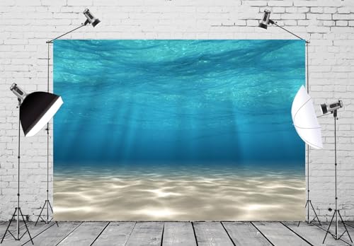 BELECO 5x3ft Fabric Underwater Backdrop Blue Sea Underwater World Ocean Waves Sandy Beach Sunlight Rays Background Aquarium Backdrop Undersea Party Decorations Baby Shower Birthday Photo Props