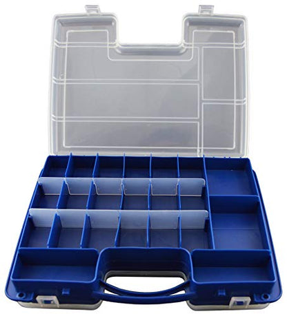 Science Purchase Double Sided Storage Box, 22 Slots (14 Fixed, 6 Adjustable) for Beads, Crafts, Hobby Modeling, Electrical Components, and other Small Parts - Flexible Polypropylene with Handle