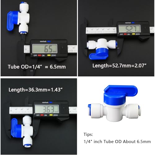 1/4" Push-Fit Globe Valve for RO Water Purifier, 5 Pcs | Quick push-fit connector for globe valve, fits RO & RODI water filtration systems, 1/4" plastic quick connect joint - style: 1/4 inch quick connect ball valve