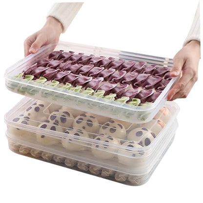 Snack Container Food Storage Container 3Pcs Dumpling Container Box Food Grade Plastic Snack Container Stackable Cookie Container with Lid Transparent Microwave Fridge Safe Storage Containers, Clear