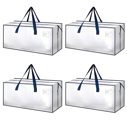 HealSmart 4 Pack Extra Large Moving Bags with Zippers & Carrying Handles, Heavy-Duty Storage Tote Moving Boxes for Dorm Room Essentials Storage Bags, Clear - color: Clear, size: 4-Pack, style: Backpack Straps