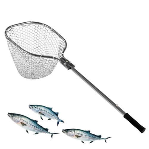 Floating Fishing Net for Steelhead, Salmon, Fly, Kayak, Catfish, Bass, Trout Fishing, Rubber Coated Landing Net with Fixed or Telescoping Pole Handle - color: White Silicone Net