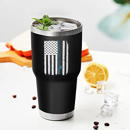 Fishing Tumbler Cups - 30 oz Stainless Steel Insulated Water Bottle With Lid - American Flag Design - Father's Day & Christmas Gifts for Dad & Grandpa - color: Fish Flag-02