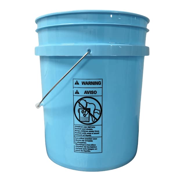 5 Gallon Aqua Food Grade BPA Free Made in USA Bucket Pail with Blue Airtight Double Gasket Screw on Lid (Pack of 2)