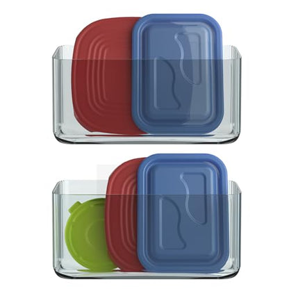 MaraFansie 2 Pack Plastic Lid Organizers - Inside Cabinet for Kitchen, No Drilling Wall Mount Container Holders for Tupperware, Food Storage, Clear Gray