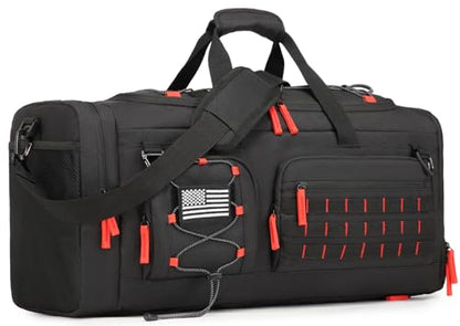 50L Tactical Gym Bag for Men and Women with Shoe & Laptop Compartment - color: Black+Red